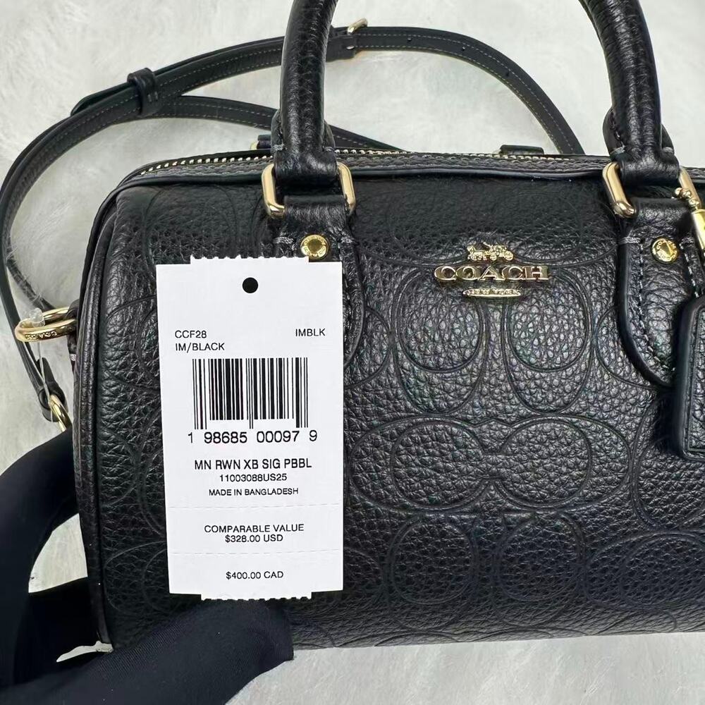 Coach Mini Rowan Crossbody Bag Signature Leather CCF28 Pebbled Leather/Black NWT - Picture 7 of 9